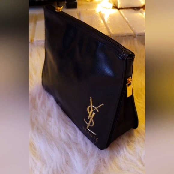 YSL Handbag, Clutch, Beauty Bag. Zip expandable bottom. NWOT Raised gold letters - Picture 1 of 10